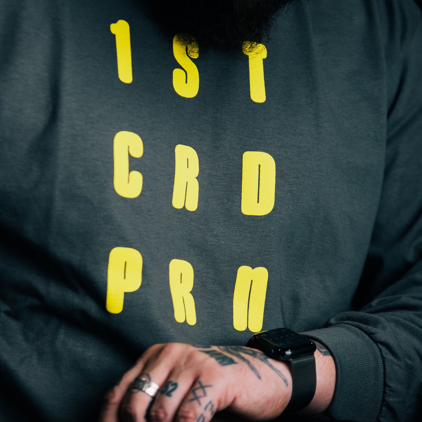 1ST Gray "CRDPRN" Long Sleeve Tee