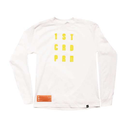 1ST White "CRDPRN" Long Sleeve Tee